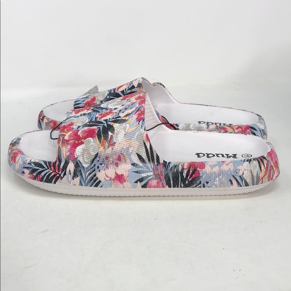 Mudd Shoes - Mudd Aloha-01LP Floral White Flower Slides - Size 11